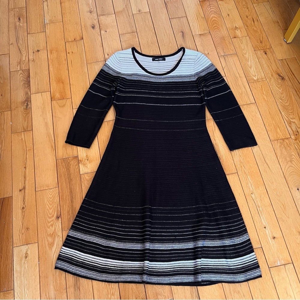 Nine West Black and White A-Line Dress with Scoop Neck